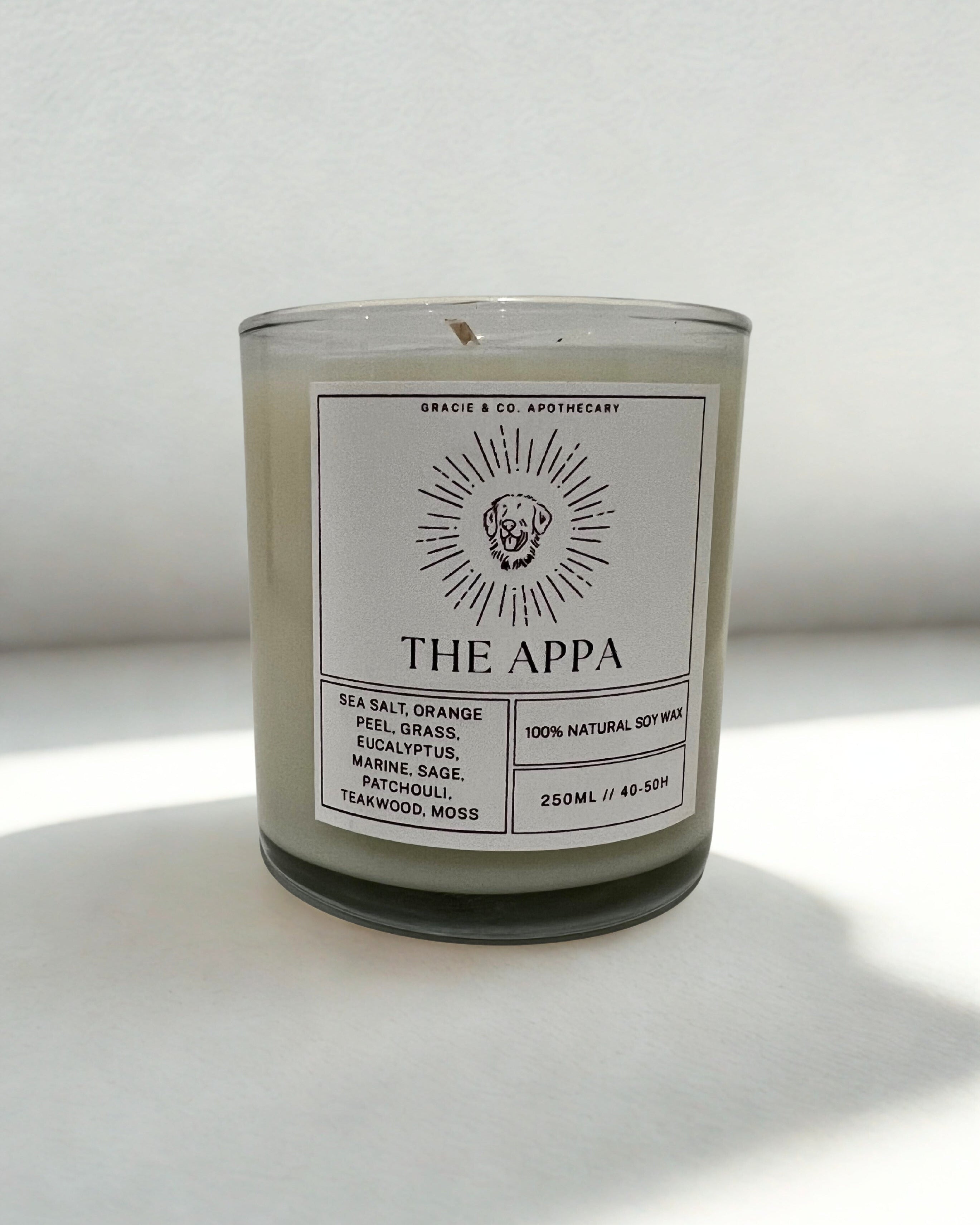 Candle with a label on a white background
