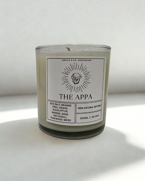 Candle with a label on a white background