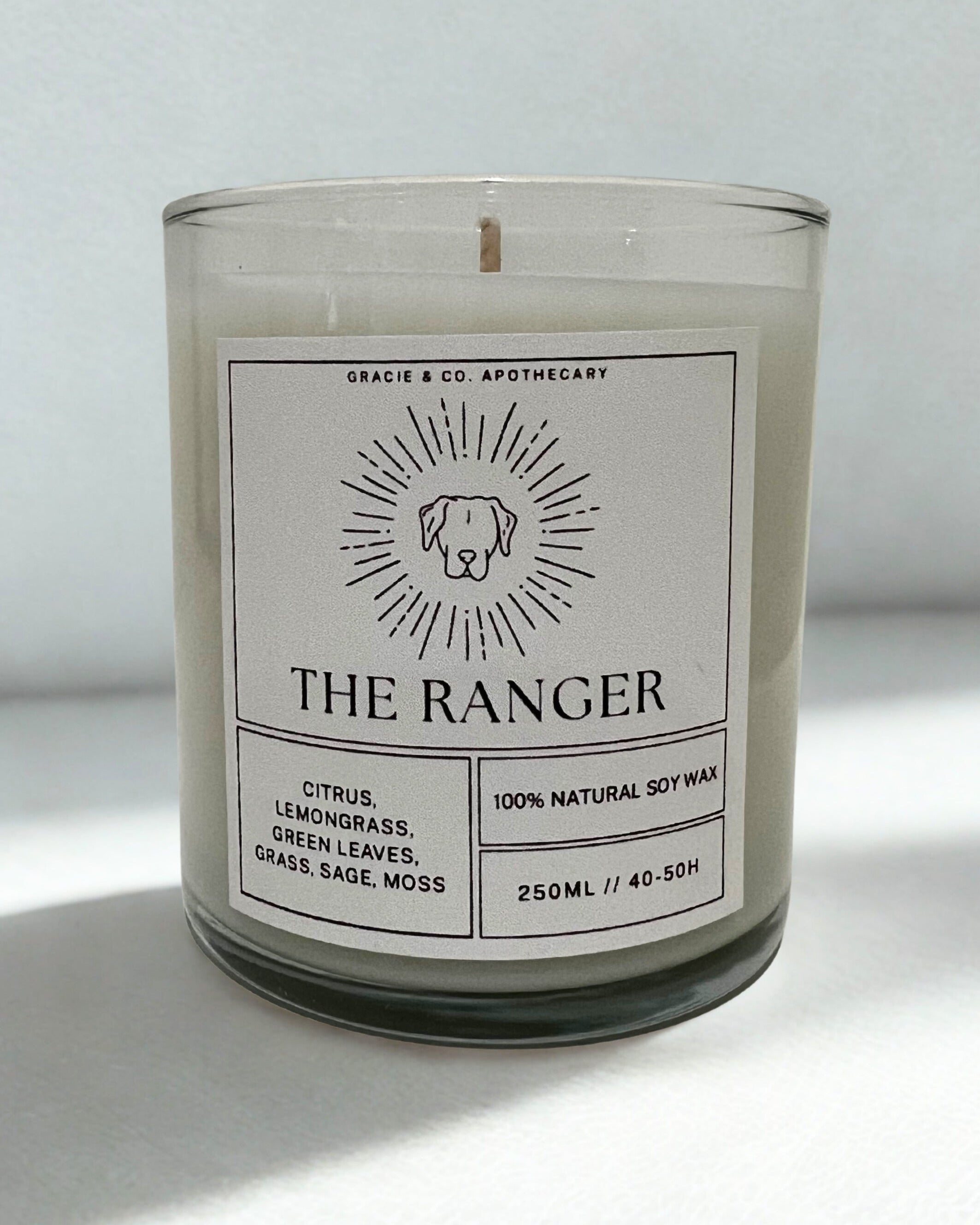 Candle with a label on a light background